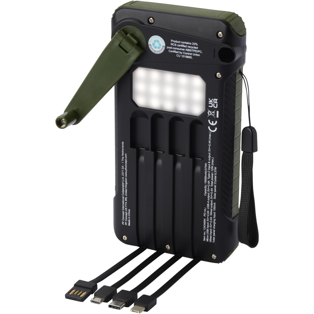 Soldy dinamós powerbank, 10000 mAh, sötétzöld (powerbank)